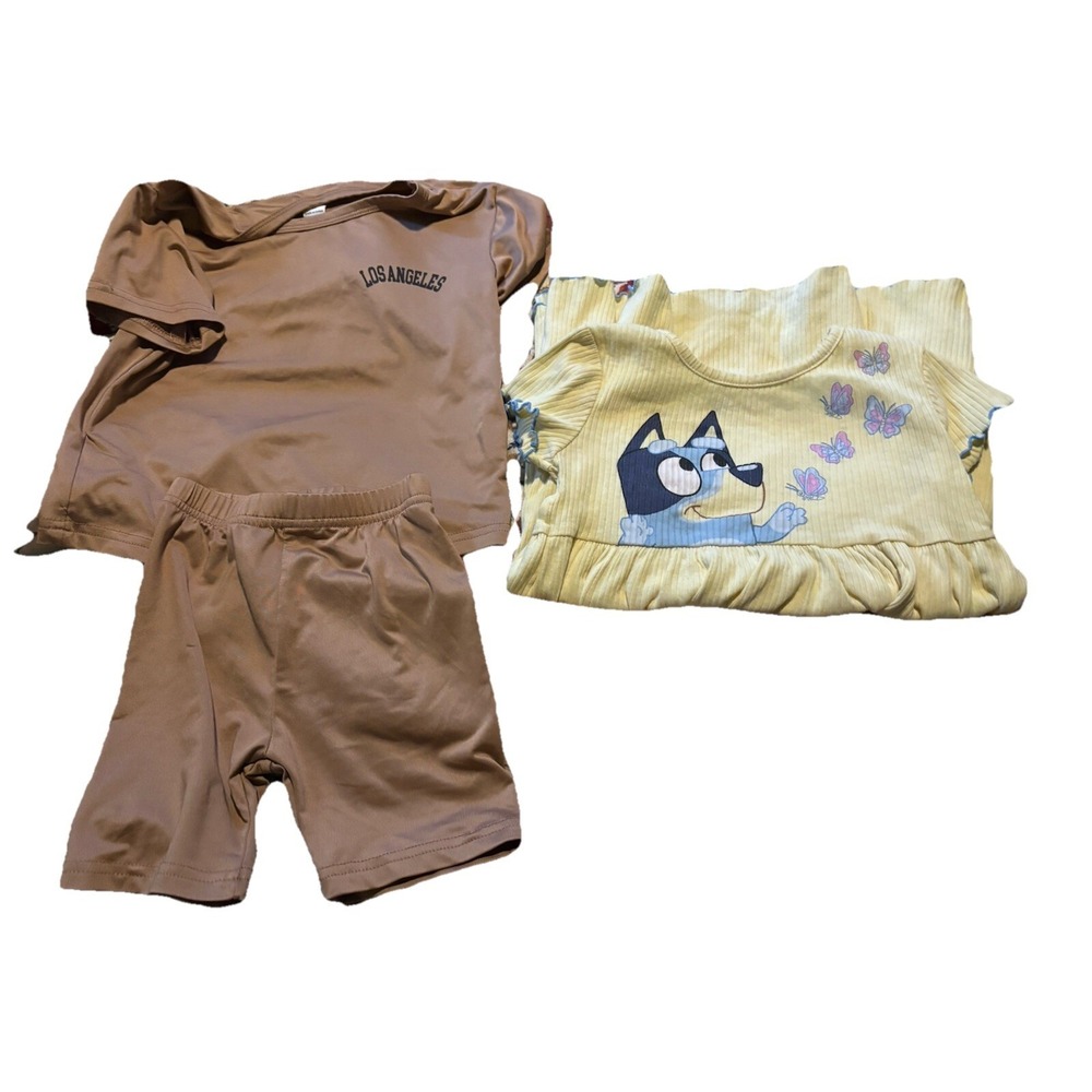 Lot of 3 4T girls summertime Clothing SHEIN Bluey Dress Yellow Tan